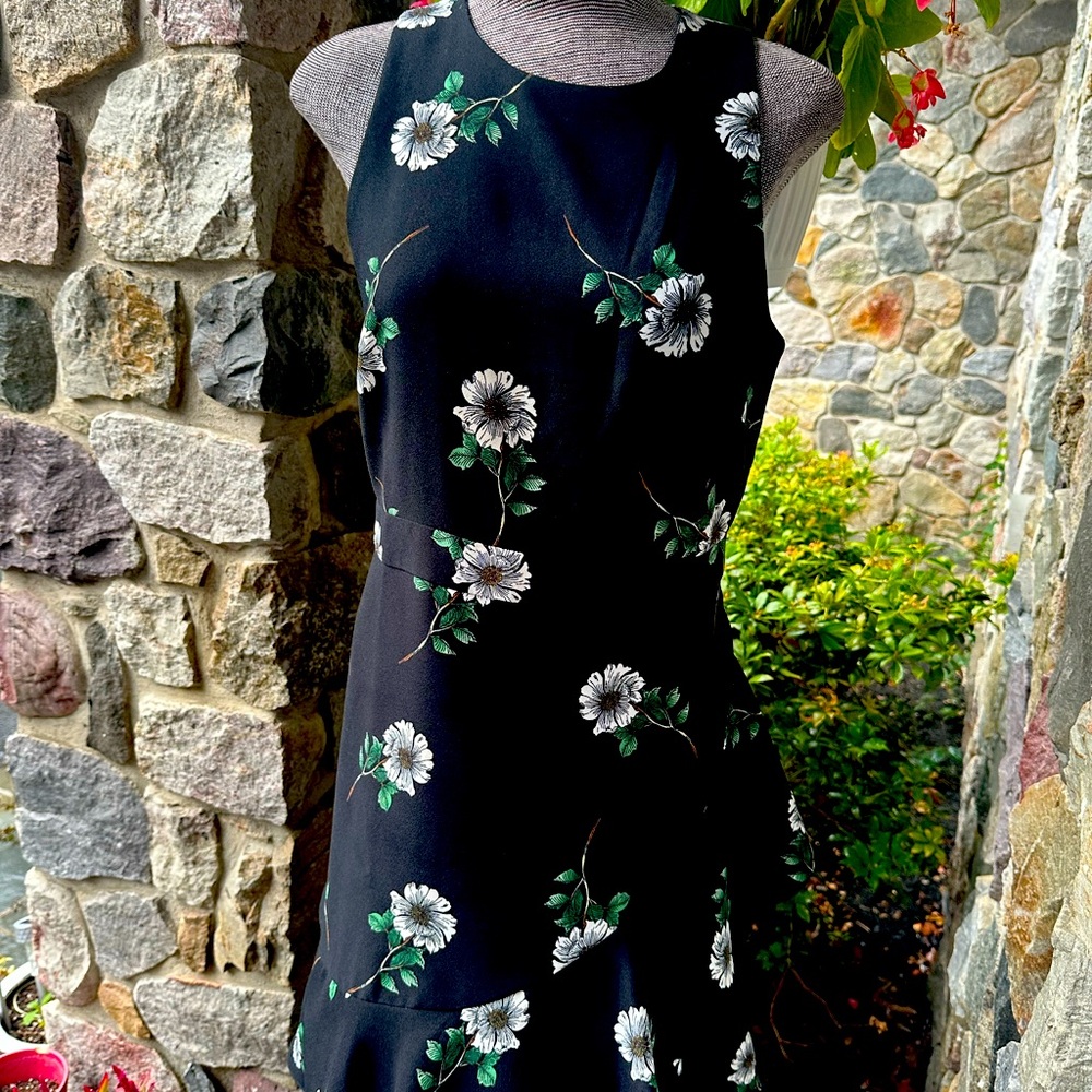 Banana Republic pretty black and white floral print sleeveless dress, size 8